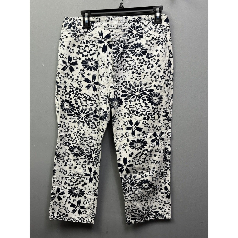 Calvin Klein Jeans Pants Womens 8 Blue White Floral Cropped Mid Rise Tapered Leg